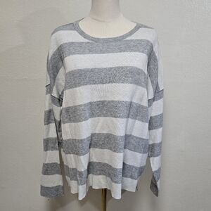 Eileen Fisher Cotton Cashmere Crewneck Stripe Sweater Size Medium